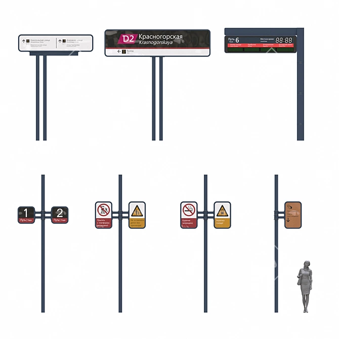 MCDE Platform Info Pole Set 3D model image 6