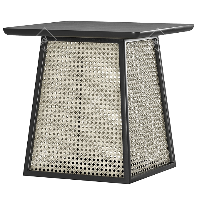 Wooden Rattan Quad Side Table 3D model image 1