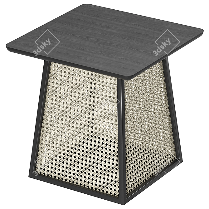 Wooden Rattan Quad Side Table 3D model image 2