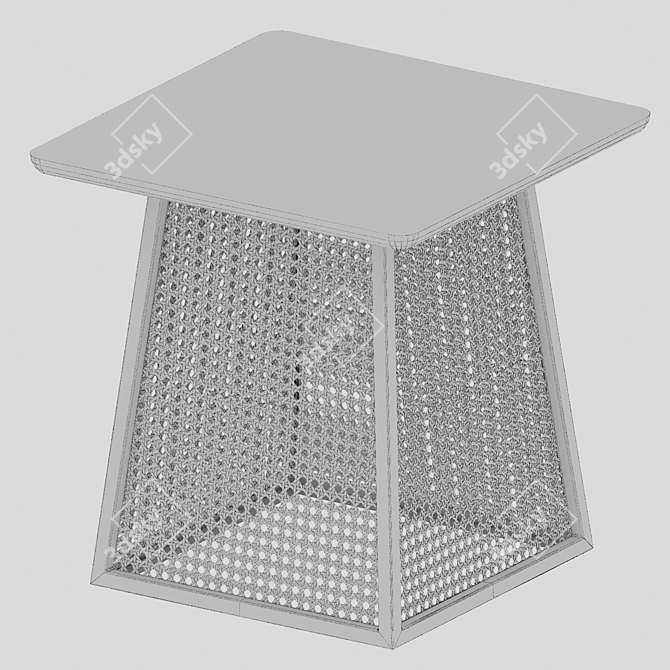 Wooden Rattan Quad Side Table 3D model image 3