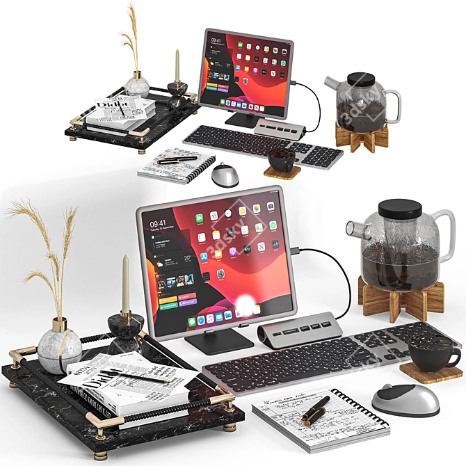 Aluminum Workspace Set with Accessories 3D model image 1