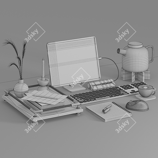 Aluminum Workspace Set with Accessories 3D model image 4