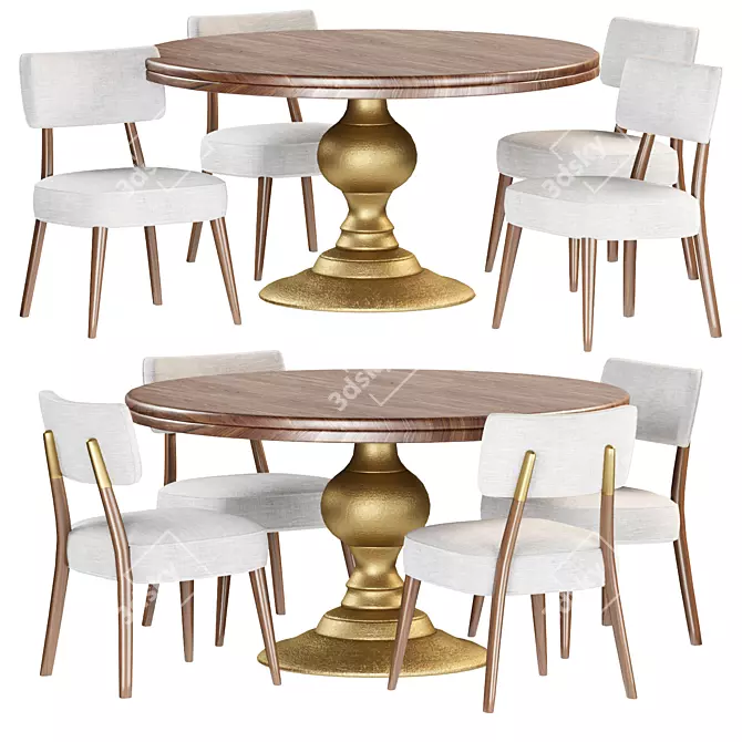Magnolia Dining Set Ivory Whitewash 3D model image 1