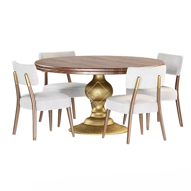 Magnolia Dining Set Ivory Whitewash 3D model image 2