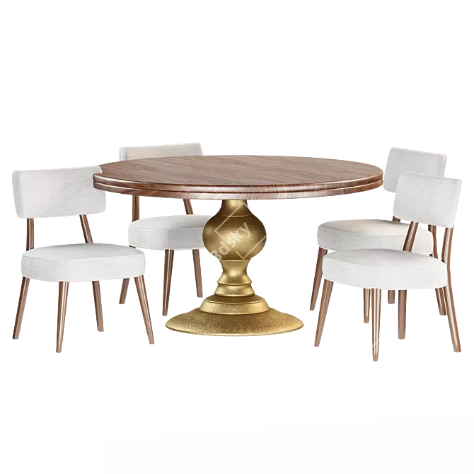 Magnolia Dining Set Ivory Whitewash 3D model image 3