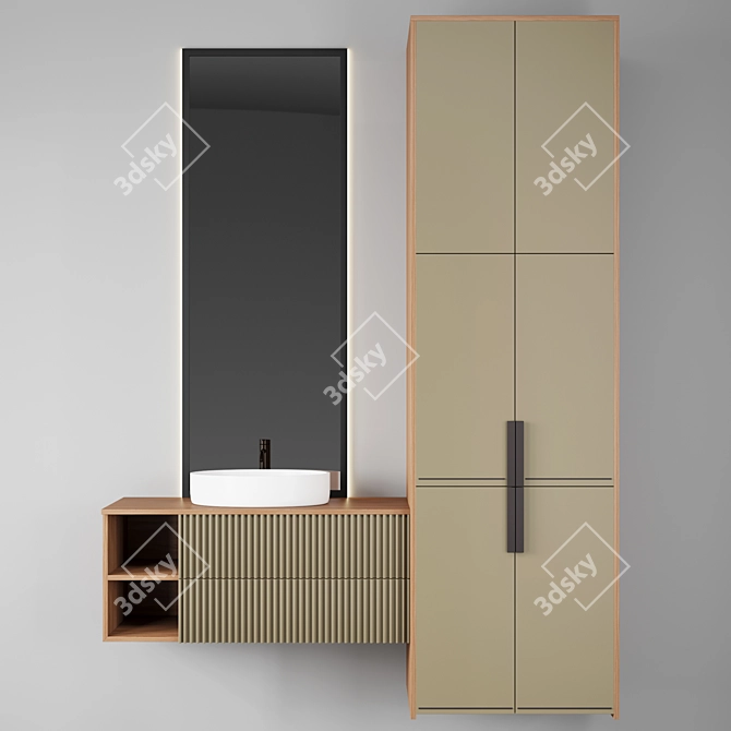 Modern Bathroom Set with Lighting Mirror 3D model image 1