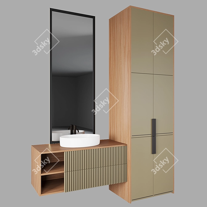 Modern Bathroom Set with Lighting Mirror 3D model image 2