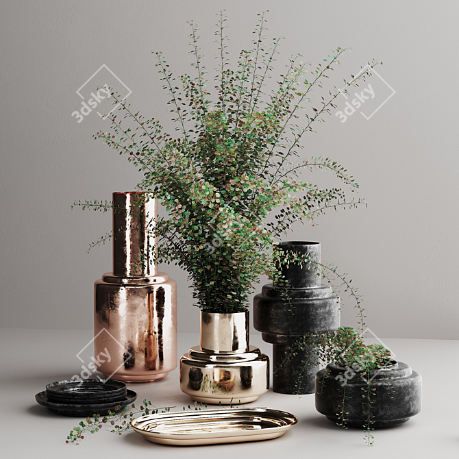 Elegant Metal Vase Set Bouquet 3D model image 1