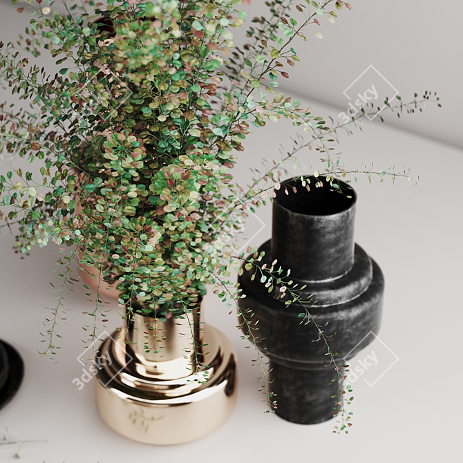 Elegant Metal Vase Set Bouquet 3D model image 3