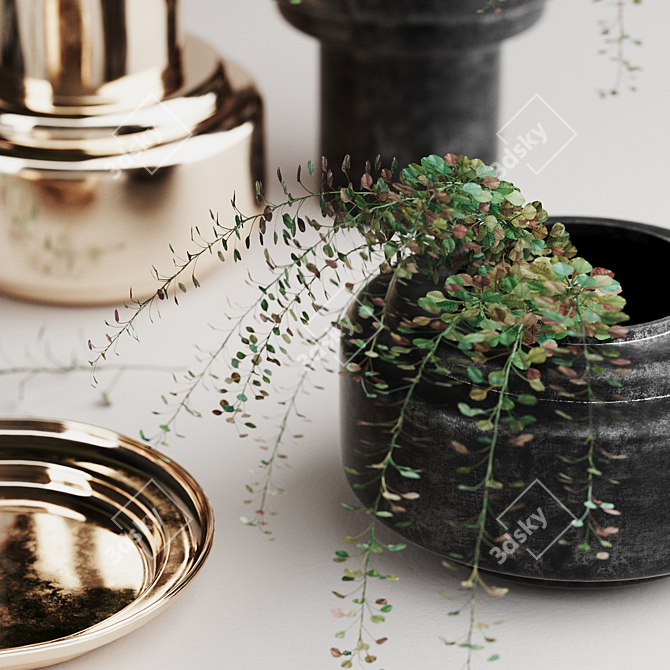 Elegant Metal Vase Set Bouquet 3D model image 4