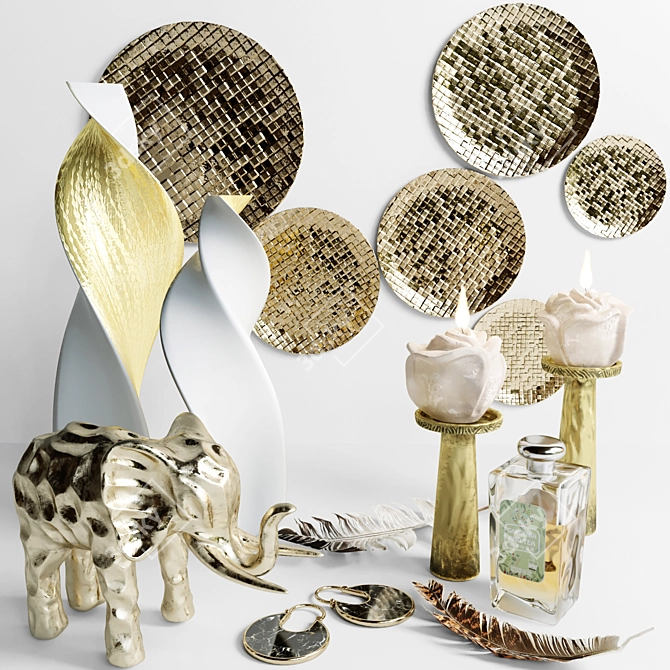 Golden Candle and Tapestry Collection 3D model image 1