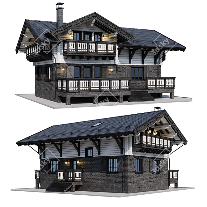 Wooden Private House Model 3D model image 2