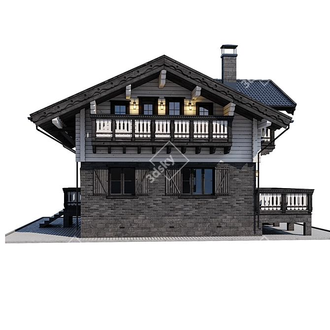 Wooden Private House Model 3D model image 4