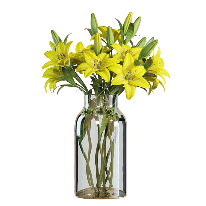 3D Yellow Lilies Bouquet Model 3D model image 1