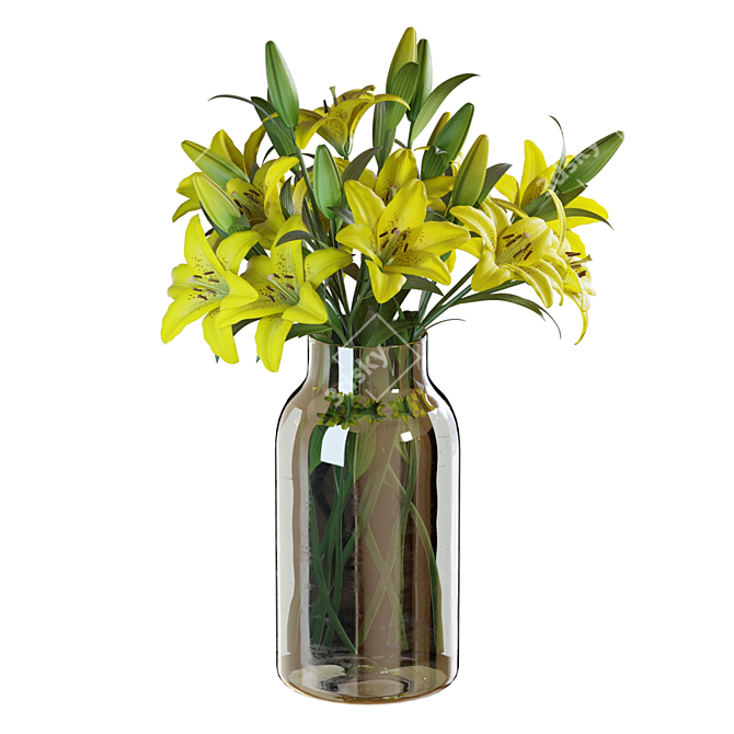 3D Yellow Lilies Bouquet Model 3D model image 4