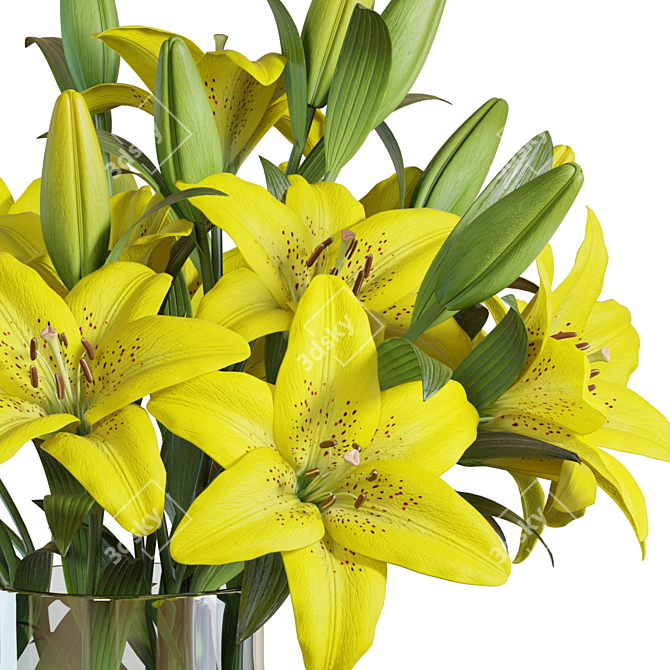 3D Yellow Lilies Bouquet Model 3D model image 5