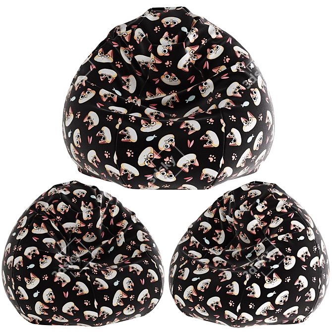 Cozy Bean Bag Chair Pouf 3D model image 3
