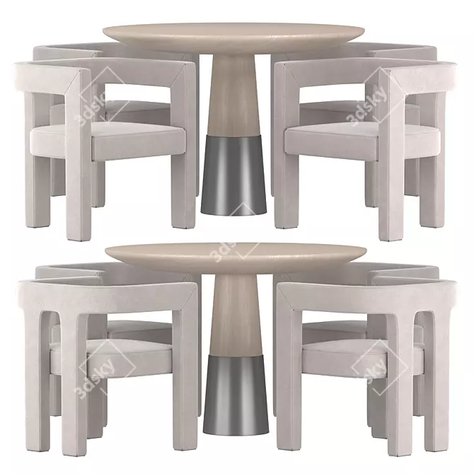 Sleek Dining Set with Ivory Armchair 3D model image 1