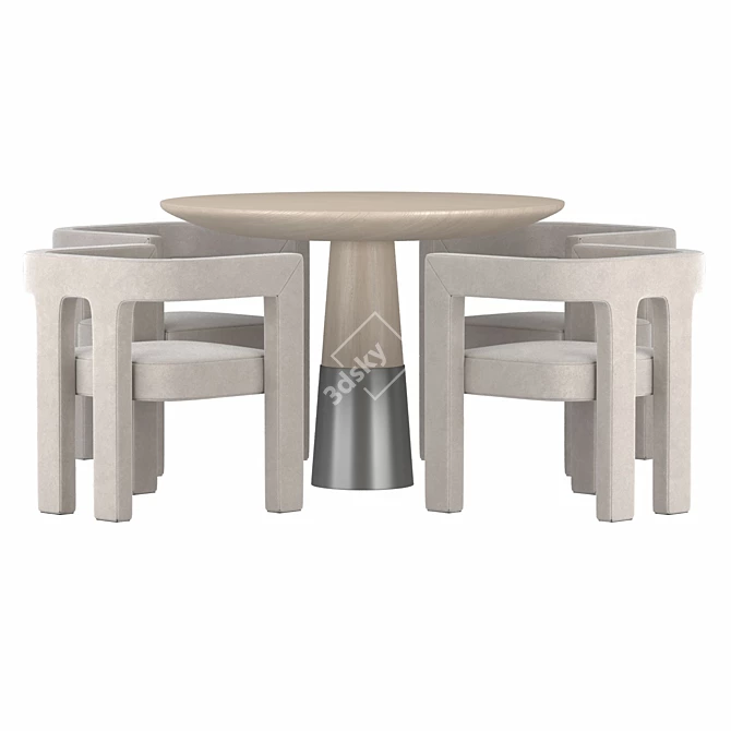 Sleek Dining Set with Ivory Armchair 3D model image 2