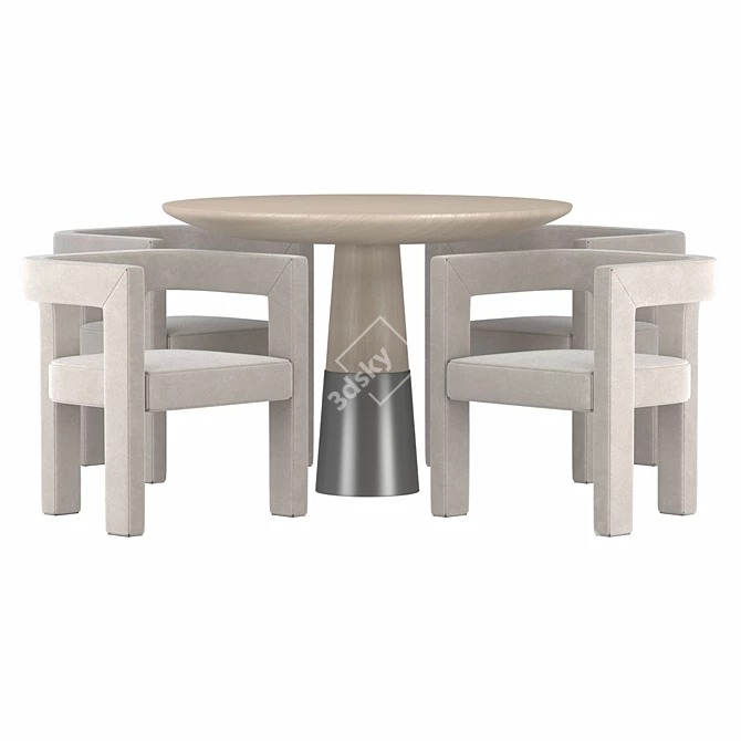 Sleek Dining Set with Ivory Armchair 3D model image 3