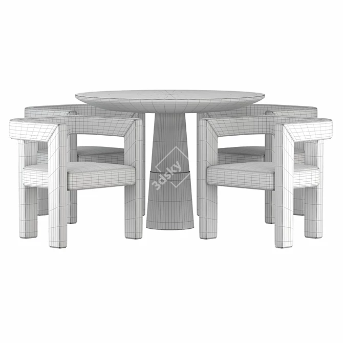 Sleek Dining Set with Ivory Armchair 3D model image 4