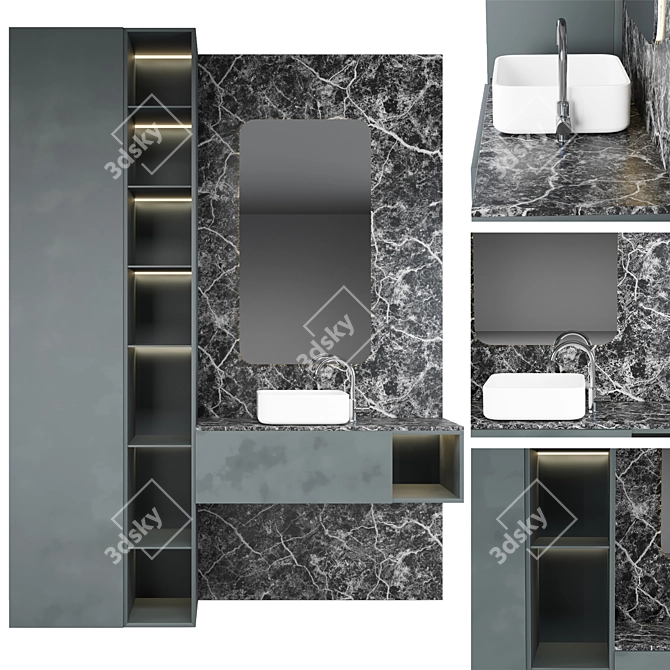 Modern Bathroom Set with Illuminated Mirror 3D model image 1