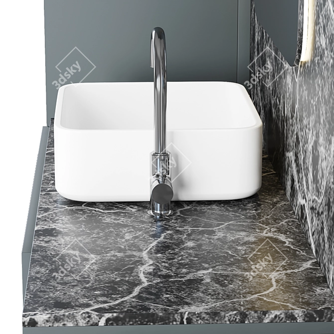 Modern Bathroom Set with Illuminated Mirror 3D model image 2