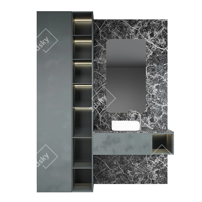 Modern Bathroom Set with Illuminated Mirror 3D model image 3