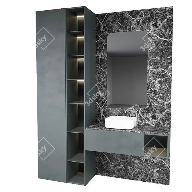 Modern Bathroom Set with Illuminated Mirror 3D model image 4