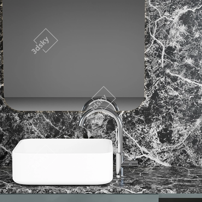 Modern Bathroom Set with Illuminated Mirror 3D model image 5