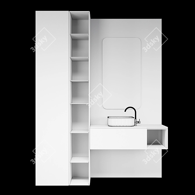 Modern Bathroom Set with Illuminated Mirror 3D model image 6