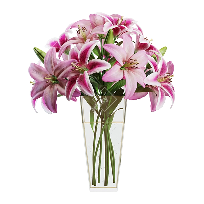 Pink Lilies Bouquet 3D Model 3D model image 1