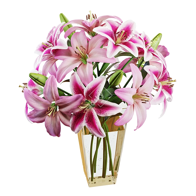 Pink Lilies Bouquet 3D Model 3D model image 2