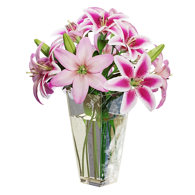 Pink Lilies Bouquet 3D Model 3D model image 3