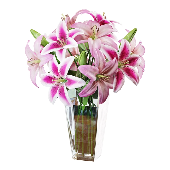 Pink Lilies Bouquet 3D Model 3D model image 4