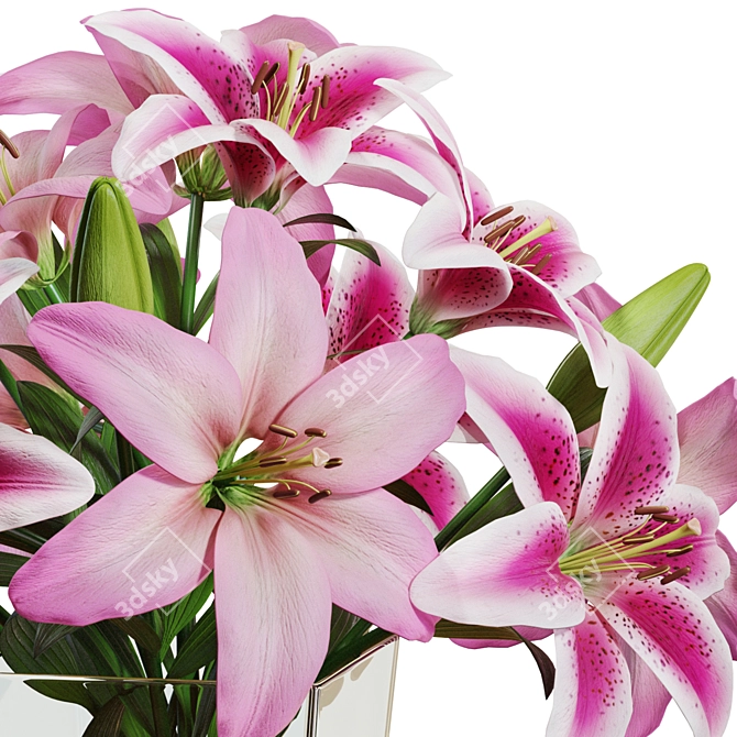 Pink Lilies Bouquet 3D Model 3D model image 5