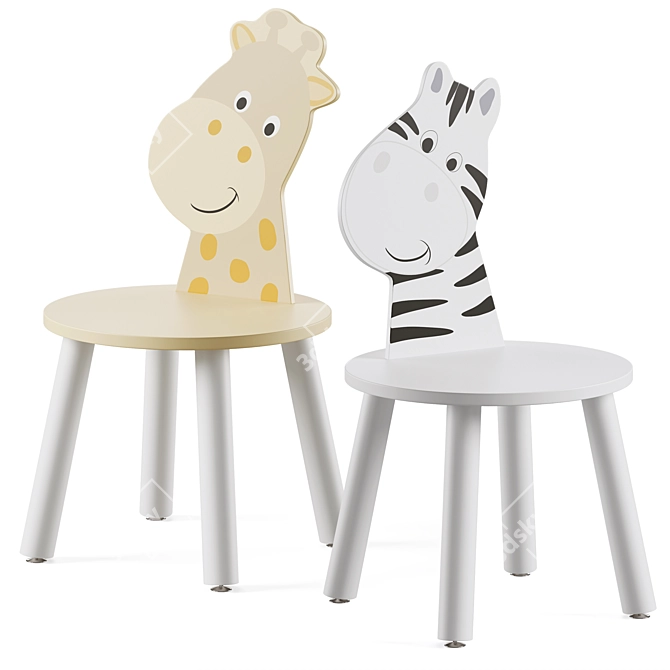 Animal Kids Chair with Table 3D model image 2