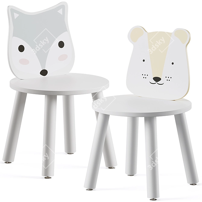 Animal Kids Chair with Table 3D model image 3