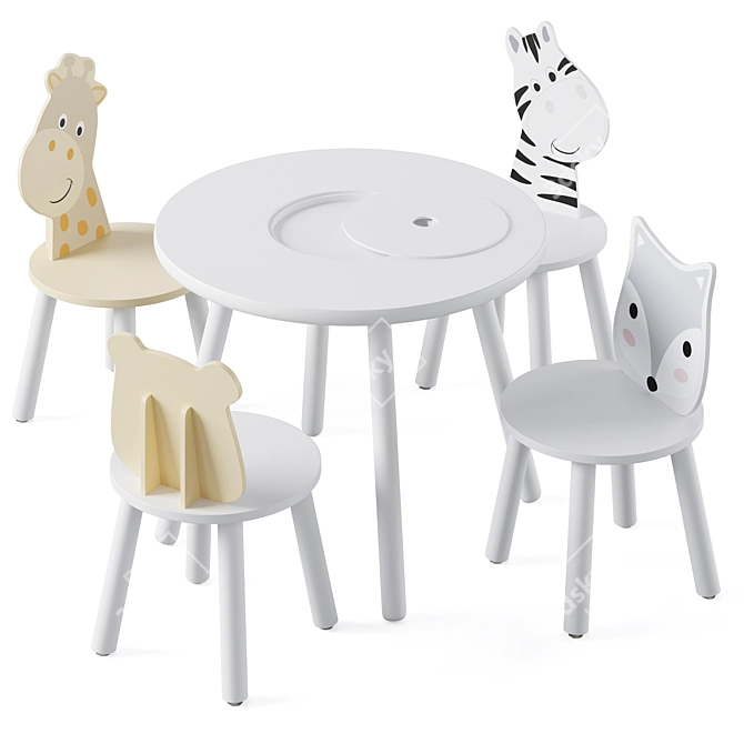 Animal Kids Chair with Table 3D model image 5