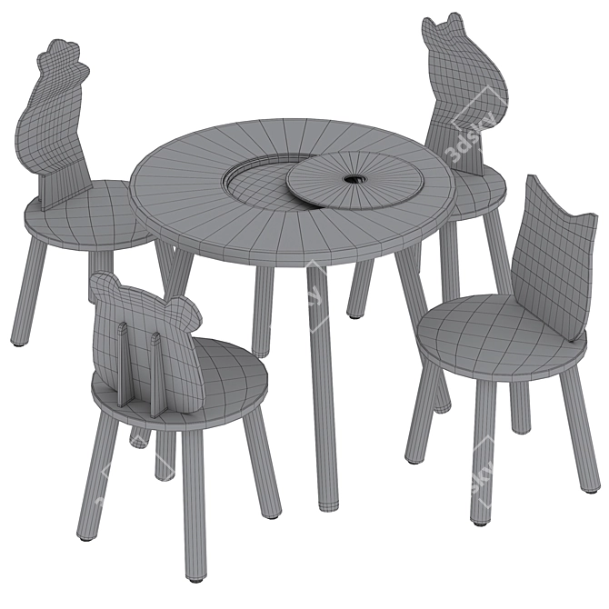 Animal Kids Chair with Table 3D model image 6