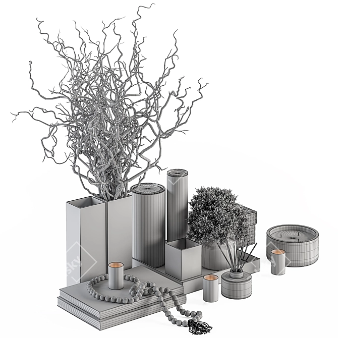 Elegant White Beige Bouquet Set 3D model image 5