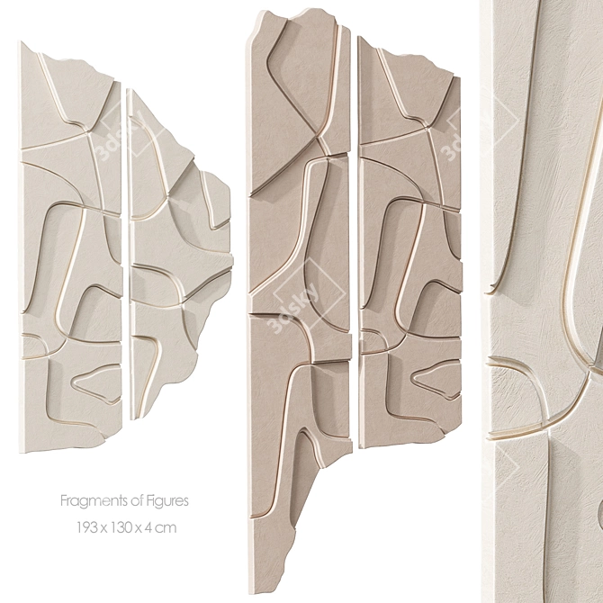 Fragments Trio Relief Art Sculpture 3D model image 3