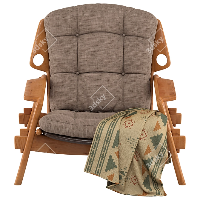  Elegant Fabric and Wood Armchair 3D model image 3