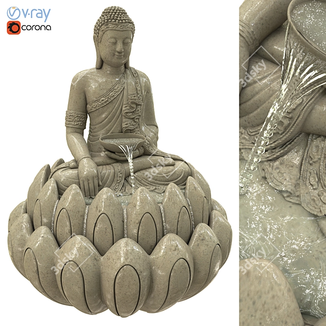 Lotus Buddha Fountain Sculpture 3D model image 7