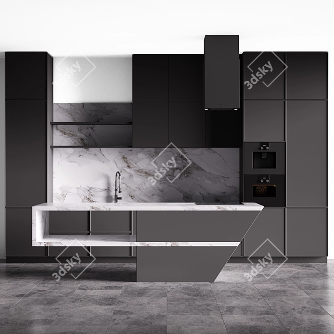 Modern Grey Hi-Tech Kitchen 3D model image 1