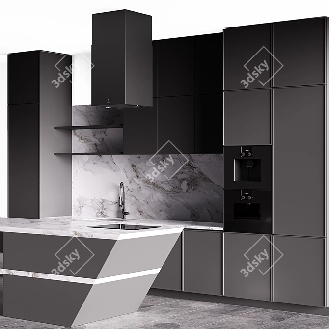 Modern Grey Hi-Tech Kitchen 3D model image 2