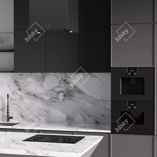 Modern Grey Hi-Tech Kitchen 3D model image 3