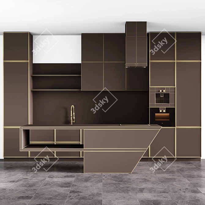 Modern Grey Hi-Tech Kitchen 3D model image 5