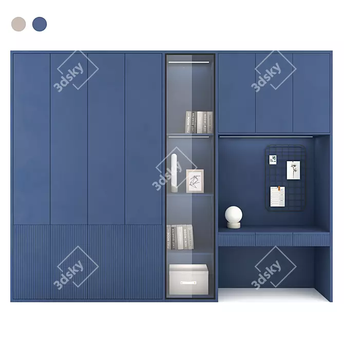 Illuminated Storage & Workstation: Beige & Blue 3D model image 2
