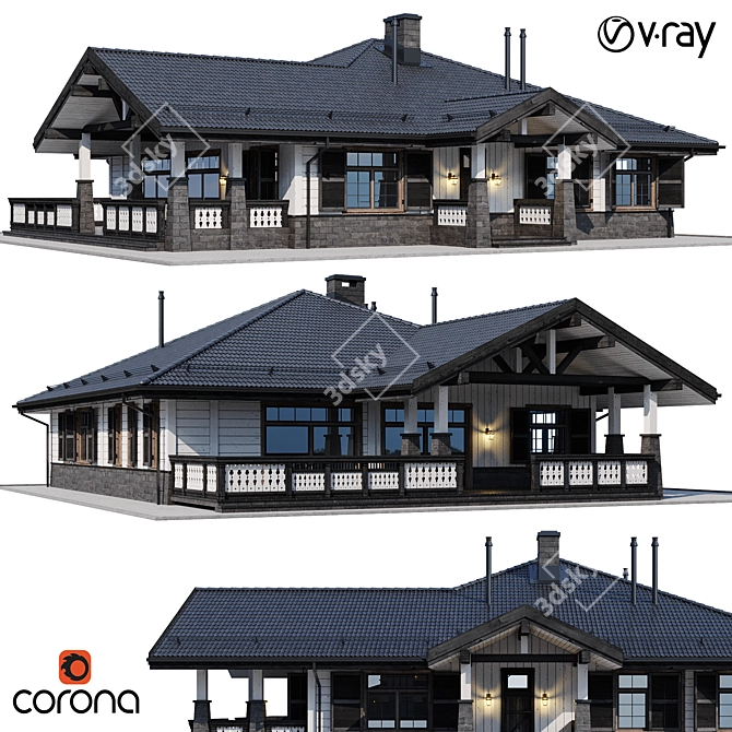 Wooden Private House Model 3D model image 1